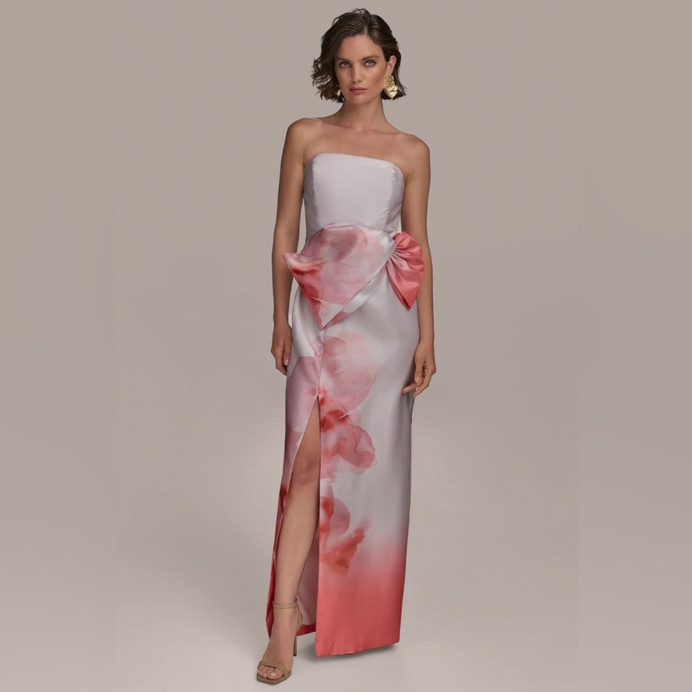 Donna Karan Strapless Dress with Pink Floral Design
